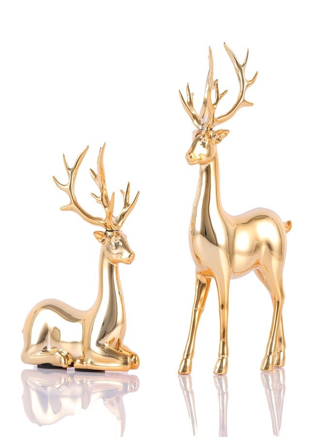 suruim 2Pcs Gold Reindeer Christmas Decor Set - Deer Figurine for Table & Home Decor, Golden Table Decor & Deer Decor (Gold) - Image 1